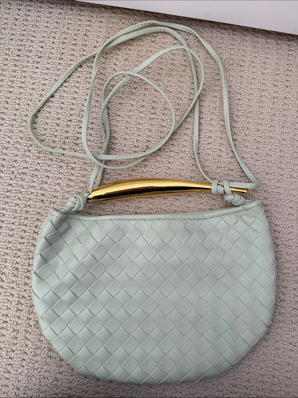 Woven Crescent Crossbody Bag in Mint with Gold Accent